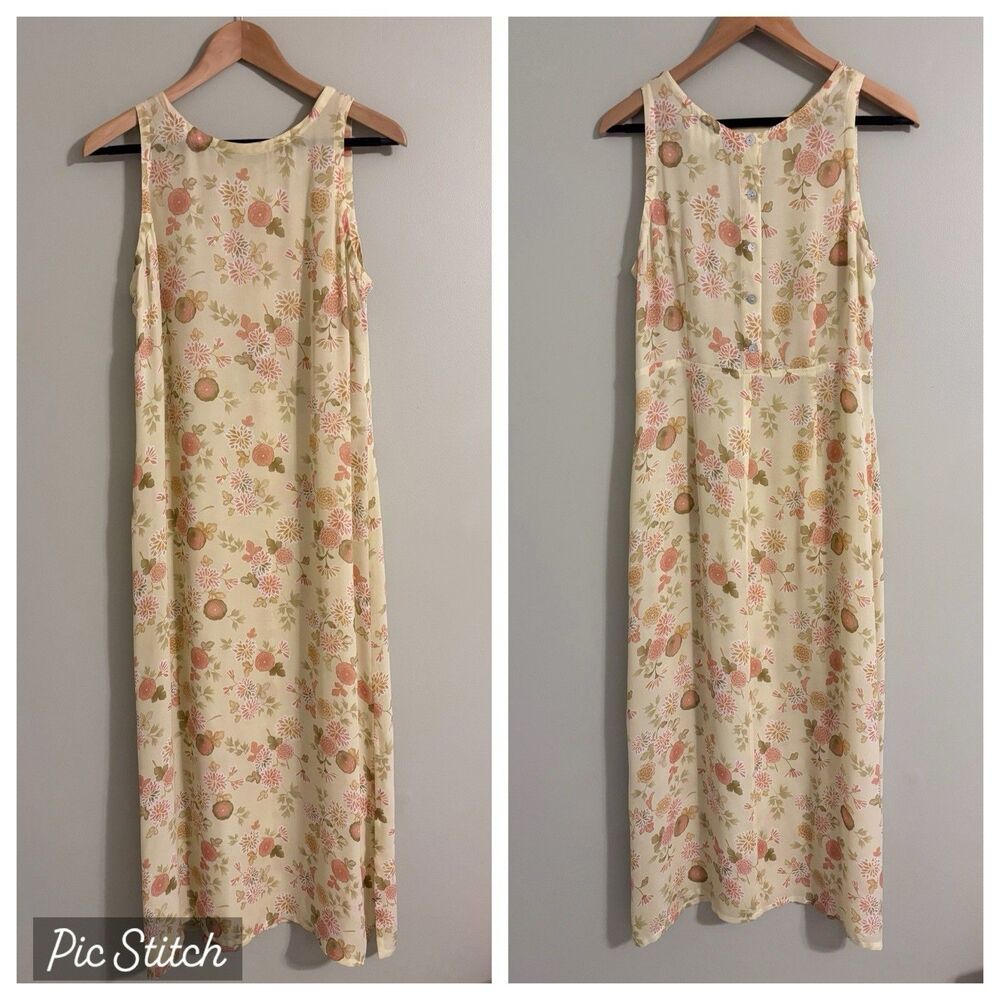 VTG 100% Silk Spring Wedding Guest Dress Floral Maxi Cottage Garden Romantic M